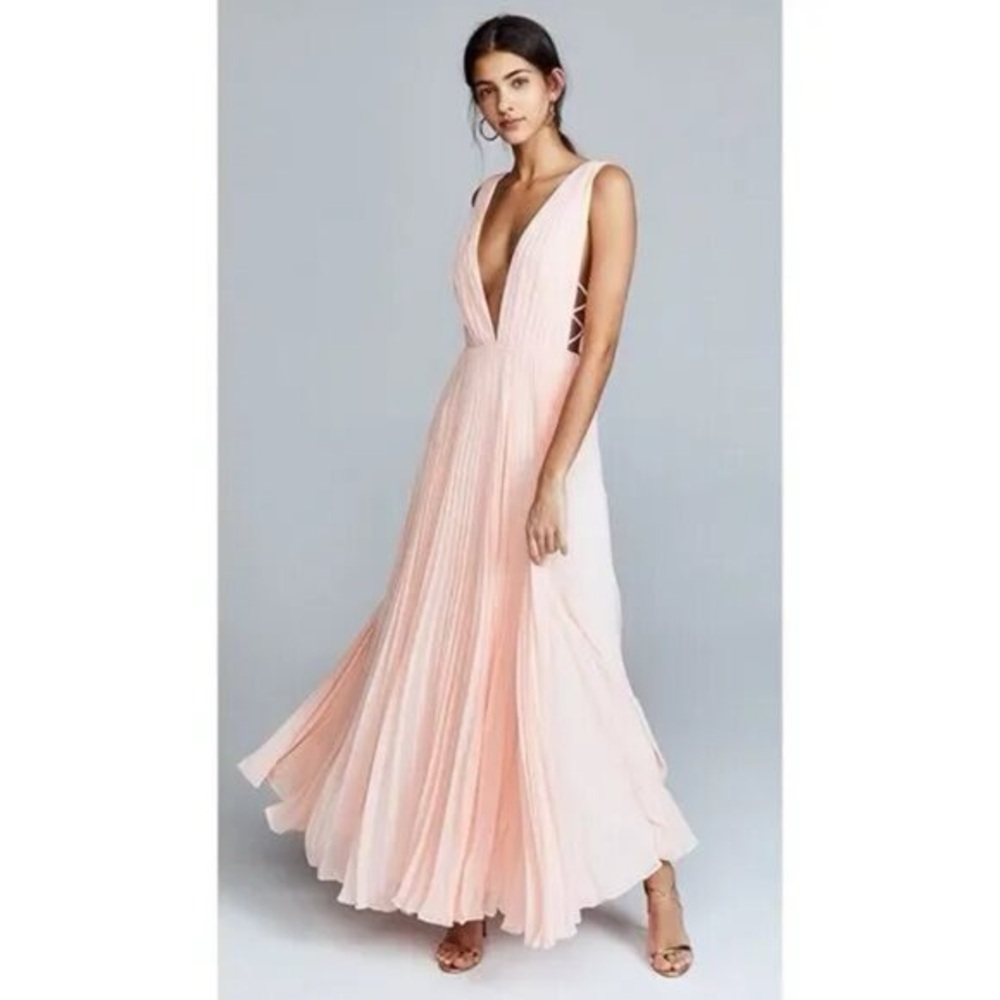 Free People x Fame and Partners Allegra Deep-V Accordion Maxi Dress Pale Pink